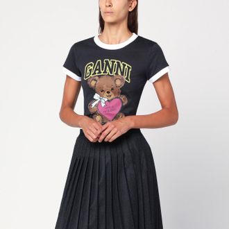Ganni Dark Grey Cropped Teddy T Shirt