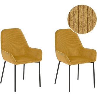 Beliani Beliani - Conjunto De 2 Sillas De Comedor Tapizadas En Pana Amarillo Con Patas Negras Estilo Retro Glamour Loverna