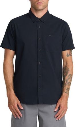 Rvca Thatll Do Slim Fit Solid Short Sleeve Button-Down Shirt in Black New at Nordstrom, Size Xx-Large