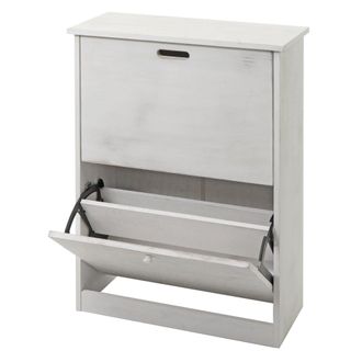 Hhg Hhg - Zapatero Volquete 398, Mueble Zapatero Zapatero, 81x60x25cm 2 Solapas, Mdf De Paulownia, Blanco Shabby
