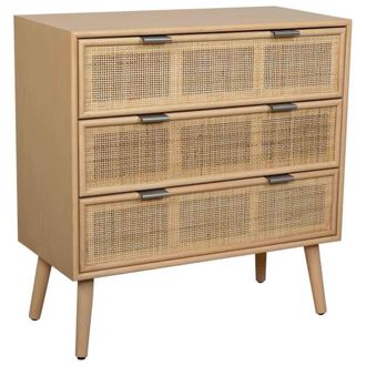 Wanderlust Deco C&oacute;moda de mdf y rattan 3 cajones marr&oacute;n 75x35x78h cm