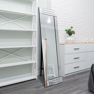 MirrorOutlet All Glass Bevelled Square Corner Cheval Mirror 5Ft X 1Ft3 150 X 40cm in Silver | Size: 1 Pack