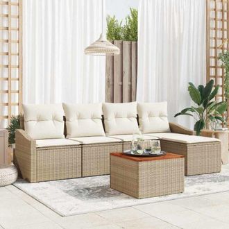 vidaXL Conjunto De Sof&aacute; De Jard&iacute;n 6 Pcs Beige, Blanco Vidaxl