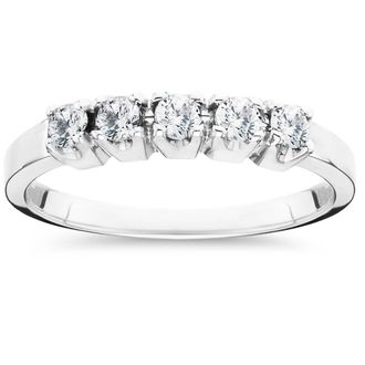 Pompeii3 1/4 Ct Five Stone EX3 Lab Grown Diamond Wedding Ring 14k White Gold (H-I,SI2-I1)