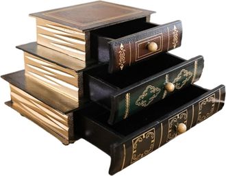 OEM Caja Para Libros De Estilo Vintage Con 3 Cajones Y Grabado, Decoraci&oacute;n Discreta Para Oficina/biblioteca