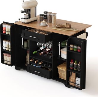 STILVORA Carro De Cocina Con 2 Puertas, 2 Cajones, Estantes Ajustables, Botellero Y Toallero, 138x45x92 Cm