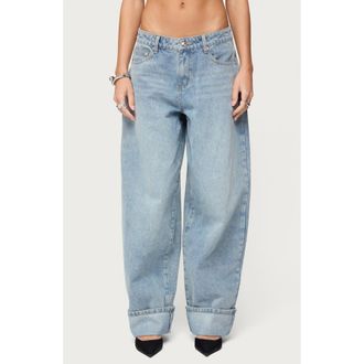 Edikted Kella Low Rise Extra Oversize Jeans in Blue-Vintage-Washed at Nordstrom, Size X-Small