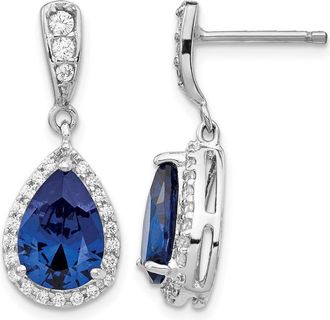Diamond2Deal Sterling Silver Lab Created Dark Blue Spinel and White CZ Teardrop Dangle Earrings
