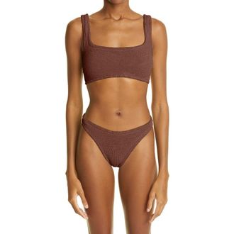 Hunza G Crinkle 2-Piece Swimsuit in Metallic Cocoa at Nordstrom