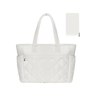 Generic Womens Tote Bag, Puffy Shoulder Bags Lightweight Quilted Handbag with Compartments & Zipper for Mom Teacher, 2025 Fall Winter (White,One Size)