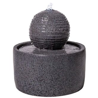 PRIMROSE Padova Polyresin Ripple Effect Sphere Water Feature with Lights 41cm in Dark Grey