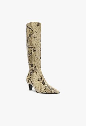 Schutz Schutz Dellia Up Boots Womens Ivory Snake Print Leather Square Toe HTAT952