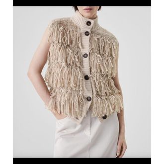 Brunello Cucinelli Beige Wool Fringe Sweater, Size X-Small