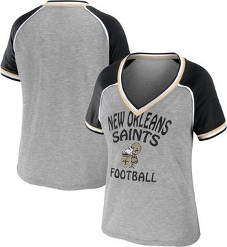 WEAR by Erin Andrews Womens WEAR by Erin Andrews Heather Gray New Orleans Saints Throwback Raglan V-Neck T-Shirt at Nordstrom, Size Small