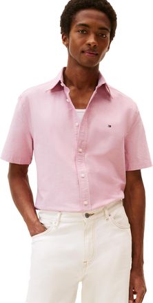 Tommy Hilfiger Short Sleeve Oxford Regular Fit, Mens Button Down Shirts, Medium Red, Large