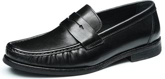 Generic Mens Slip on Dress Loafers Low Block Heel Formal Business Shoes Round Toe Faux Leather Boat Shoes,Black,7.5 UK