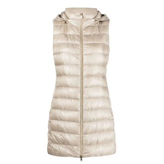 Herno Vests, female, Beige, Size: M Quilted Beige Vest with Hood