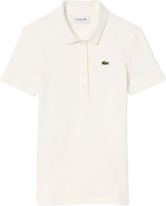Lacoste Gebreide Kraag Polo Shirt - Dames - Polos - Wit - M - Katoen - Tops