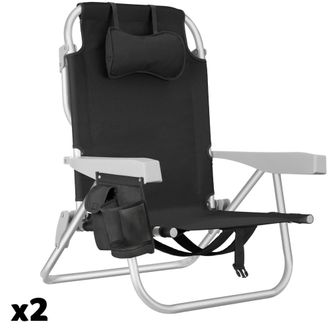 TecTake 2 sillas de playa, plegable y ajustable, con funci&oacute;n de mochila, negro