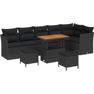 vidaXL Conjunto De Sof&aacute; De Jard&iacute;n Manual 9 Pcs Negro 90 X 55 X 71 Cm