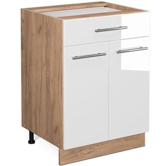 Vicco Mobiletto base per cucina Fame-Line, Bianco lucido, 60 cm con cassetto, senza piano di lavoro Vicco