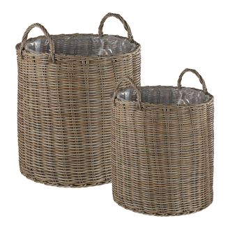 Beliani Beliani - Conjunto De 2 Cestas Para Flores De Rat&aacute;n Beige Arena Redondas Con Asas Bitola