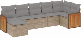 vidaXL Vidaxl - Set Sof&aacute;s De Jard&iacute;n 7 Piezas Y Cojines Rat&aacute;n Sint&eacute;tico Beige