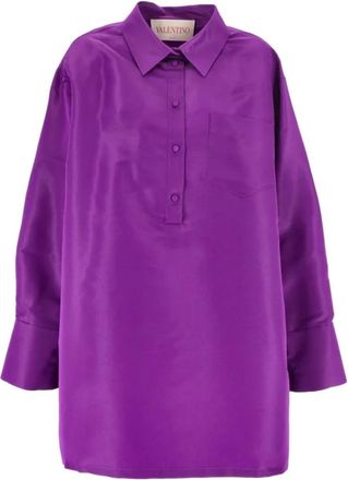 Valentino Shirt Dresses, female, Purple, Size: 2XS Silk Shirt Dress