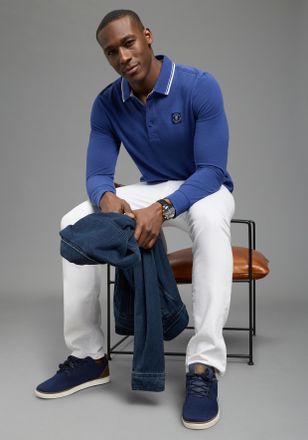 DELMAO Langarm-Poloshirt DELMAO Neue Kollektion, Herren, Gr. 4XL (68/70), blau, Piqu&eacute;, Obermaterial: 100% Baumwolle, unifarben, schmal, angesetztes B&uuml;ndchen,