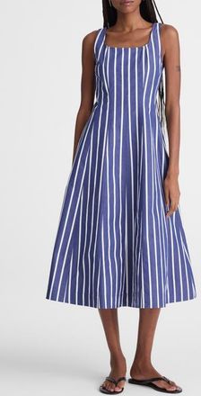 Madewell Rylie Stripe Poplin Midi Dress in Cool Navy at Nordstrom, Size 00