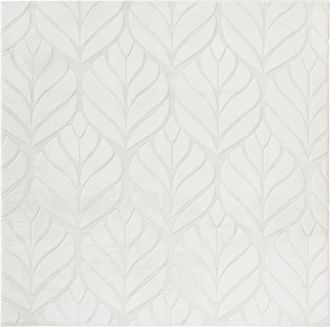 Beliani Alfombra De Pelo Sint&eacute;tico De Conejo Peluda Con Motivo De Hojas 160 X 160 Cm Cuadrado Blanco Crema Mitchell
