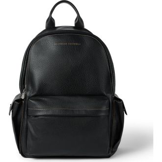 Brunello Cucinelli Grained calfskin travel backpack in Black at Nordstrom