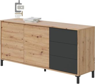 HOGAR 24 Aparador con 2 puertas y 3 cajones. roble nodi y gris antracita