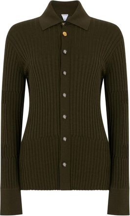 Bottega Veneta Cashmere And Silk Rib Shirt - Dames - Cashmere truien - Groen - S - Kasjmier - Truien & Vesten