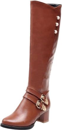 Generic Women Knee High Motorcycle Boots Low Heel Pu Leather Long Winter Casual Outdoor Boot