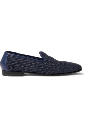 Manolo Blahnik Mario Leather-Trimmed Raffia Loafers