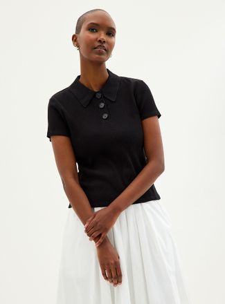 Contemporaine Womens Plain ribbed fitted Polo Shirt shirt