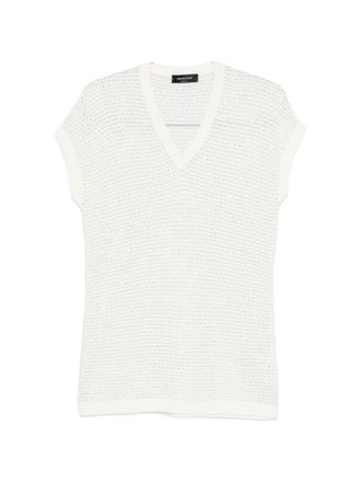Fabiana Filippi Womens V-Neck Short Sleeves Sequin Embellishments Openwork Top