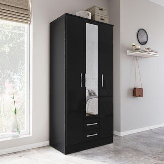 Birlea Lynx 3 Door 2 Drawer Wardrobe With Mirror in Black