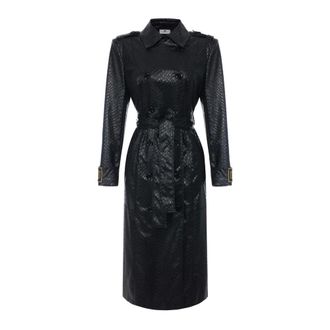Elisabetta Franchi Scale-texture Trenchcoat - Dames - Mantels - Zwart - Maat: 2XL Leer