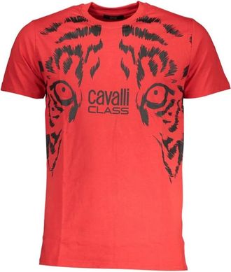 Cavalli Rode Katoen Print Logo T-Shirt - Heren - T-shirts - Rood - 2XL - Katoen - Tops