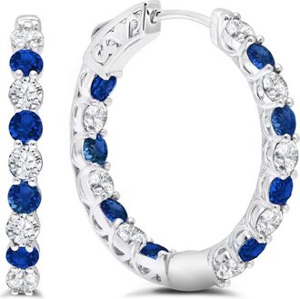 MAX + STONE 925 Sterling Silver 3mm Gemstone Inside Out Hoop Earrings
