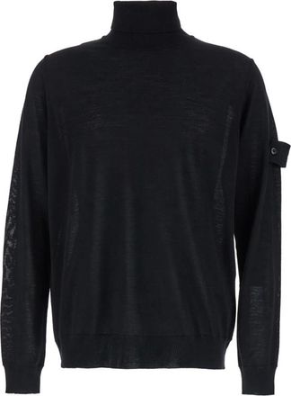 Stone Island Zwarte Merinos Girocollo Sweaters - Heren - Coltruien - Zwart - S - Wol - Truien & Vesten