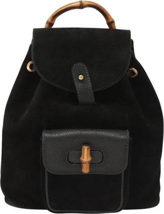 Gucci Bamboo Black Suede Backpack Bag (Pre-Owned)