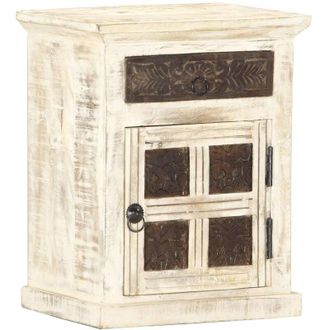 vidaXL Vidaxl - Mesita De Noche De Madera Maciza De Mango Blanco 40x30x50 Cm