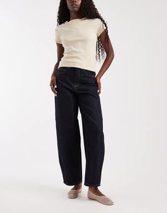 Vero Moda Billie jeans a gamba bombata a vita alta blu scuro rinse-blu navy