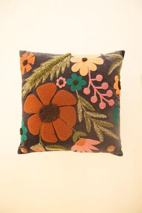 Kalalou Velvet Embroidery Pillow - Flowers