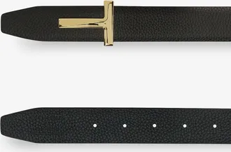 Tom Ford Mens Reversible Hammered Leather Belt Brown