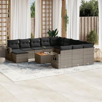 vidaXL Set Sof&aacute;s De Jard&iacute;n Con Cojines 13 Piezas Rat&aacute;n Sint&eacute;tico Gris Vidaxl