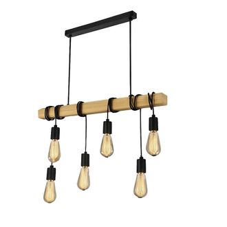 Trade Shop Trade Shop - Lampadario Sospensione Legno Stile Industriale 6 Portalampada E27 Lampada Cucina B47-6